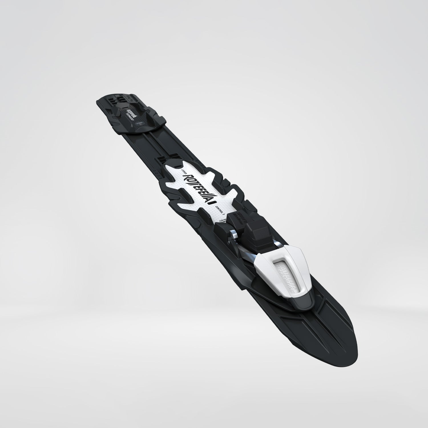 A black Rottefella Xcelerator 2.0 Nordic ski binding on a white background.